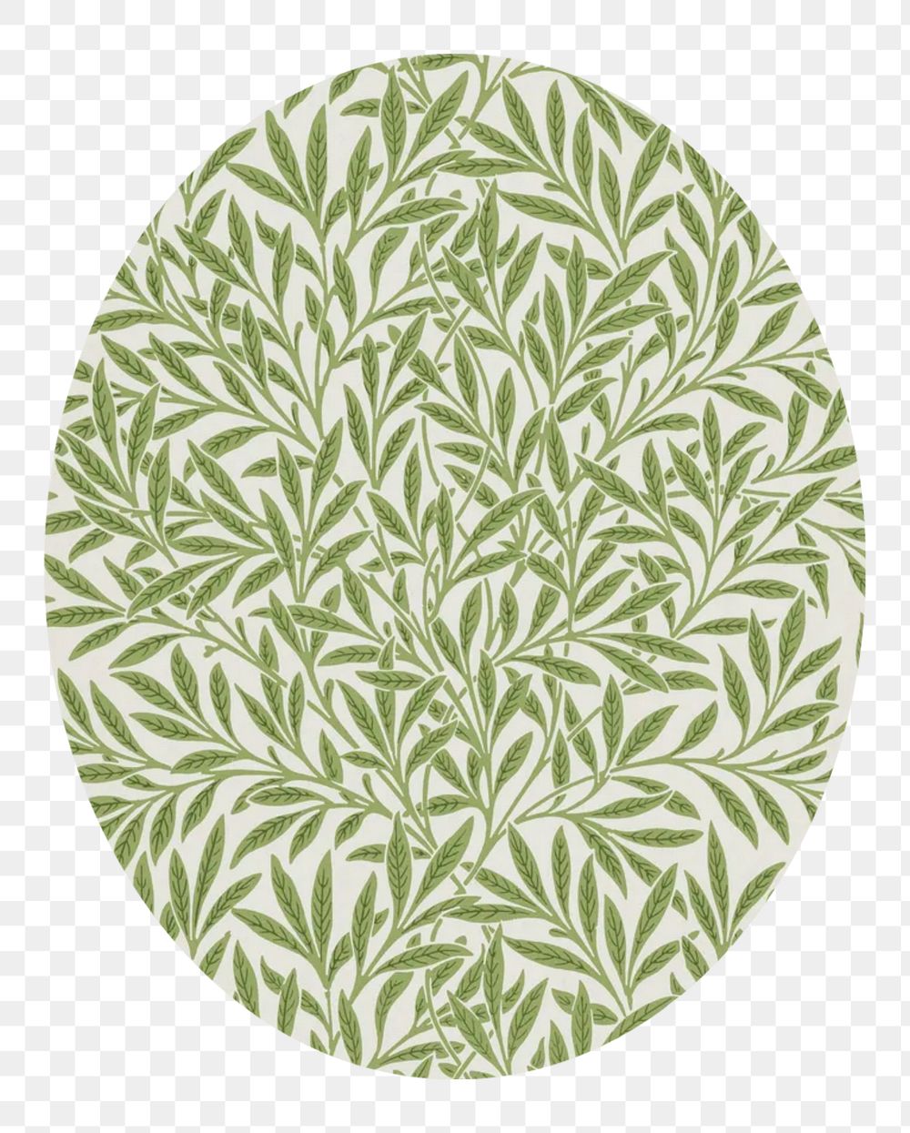 Leaf oval badge png William Morris's willow pattern, transparent background. Remixed by rawpixel