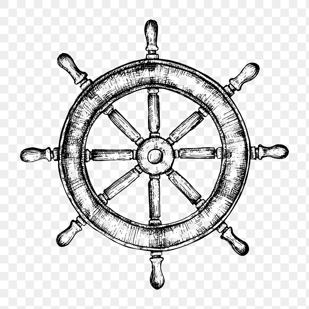 Vintage wheel png marine illustration, transparent background