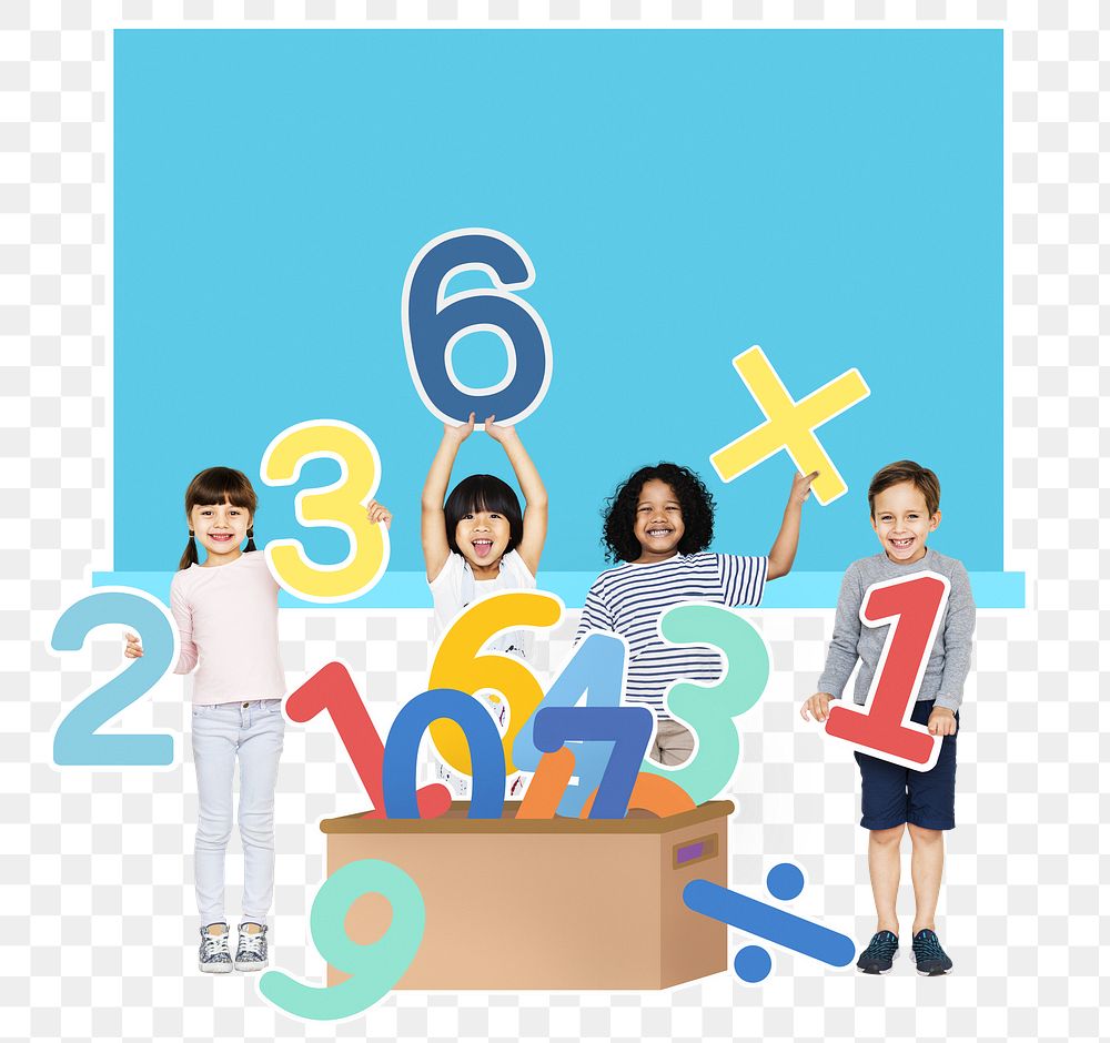 Children holding numbers png, transparent background