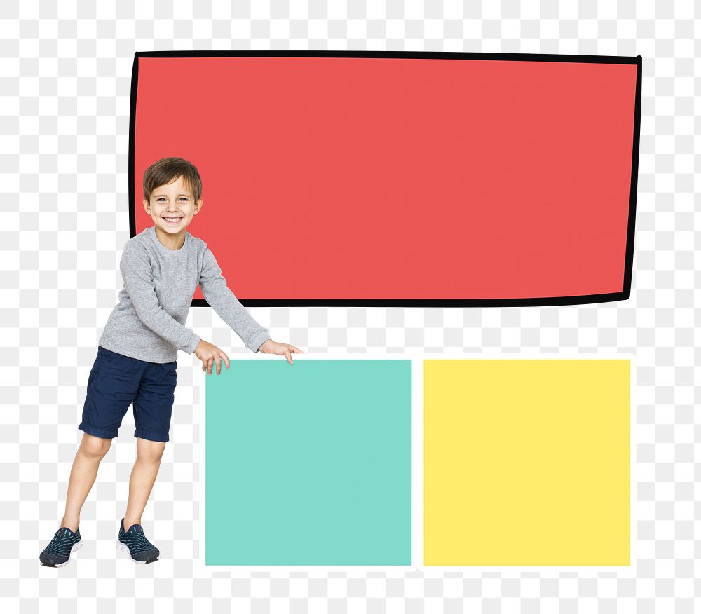 Caucasian boy png with text box, transparent background