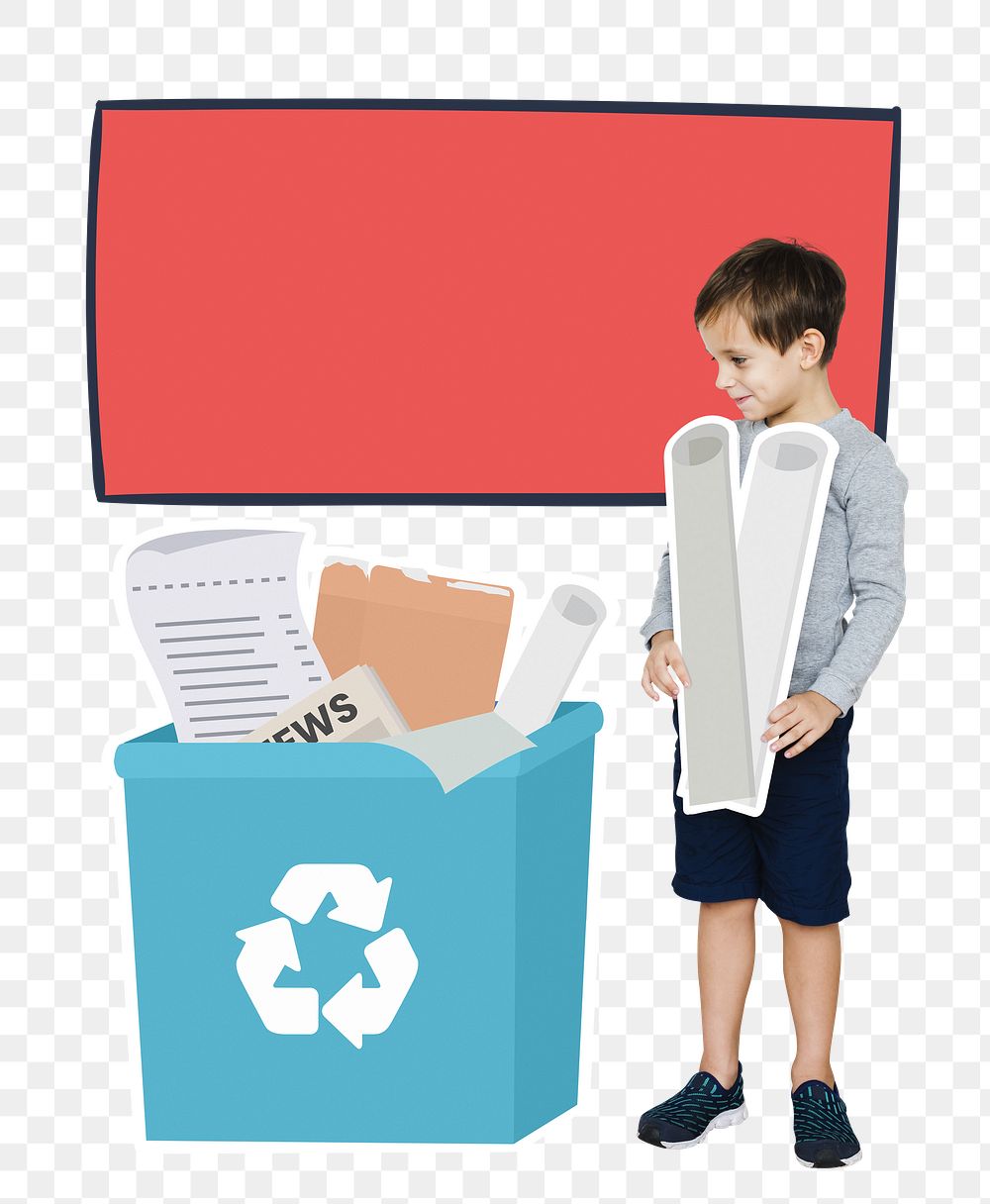 Recycling paper png young boy, transparent background