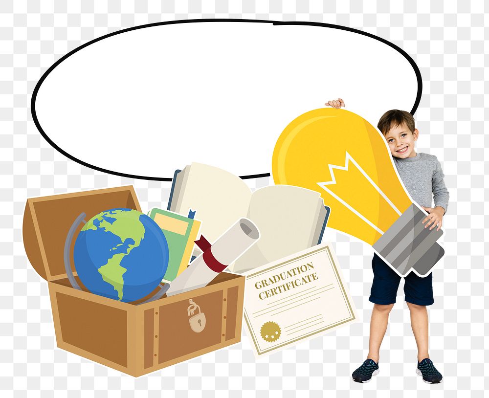 Educational png boy with text box, transparent background