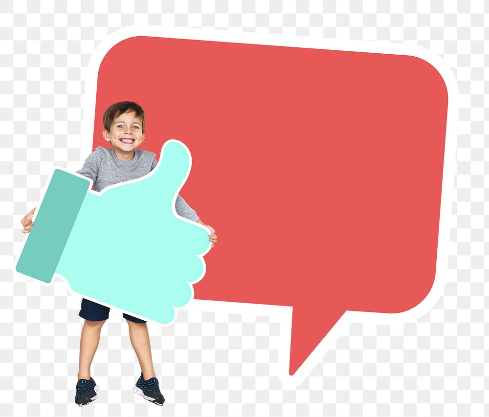 Happy boy png with thumbs up icon, transparent background