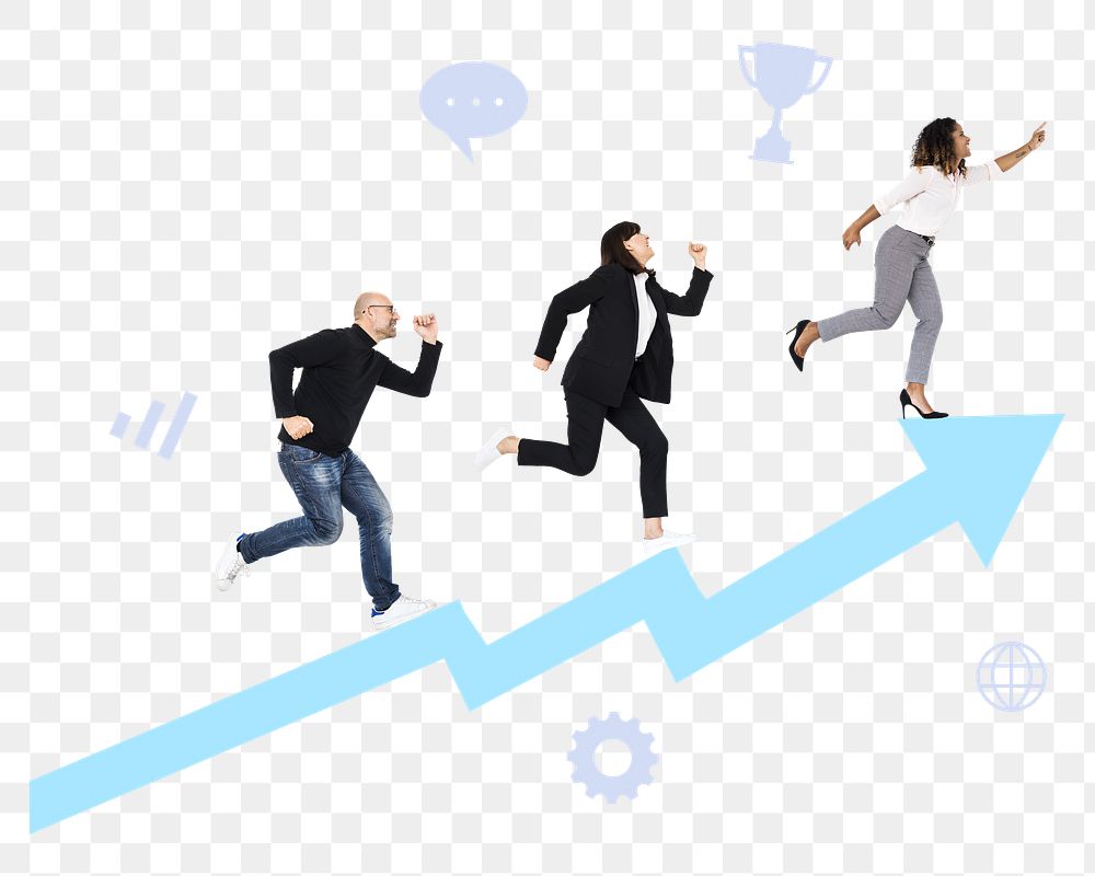 Business people png running towards the goal, transparent background