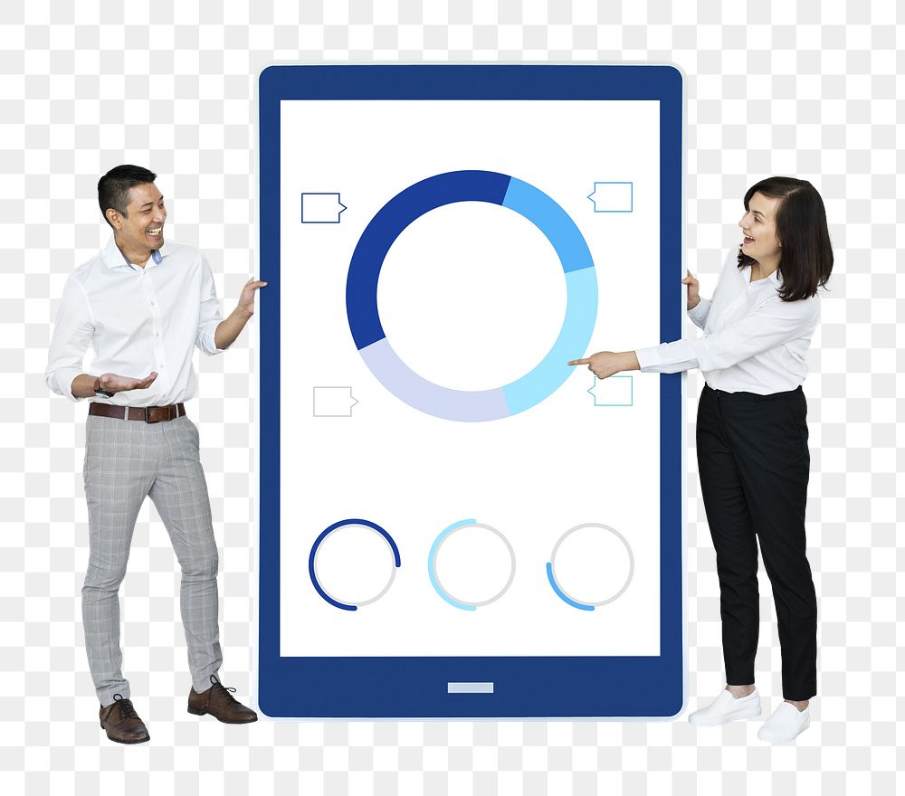 Business people png presenting a doughnut chart , transparent background