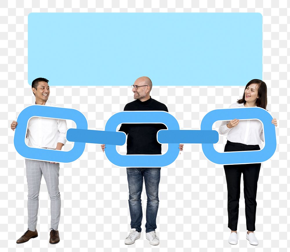 Business people png with a secure blockchain, transparent background