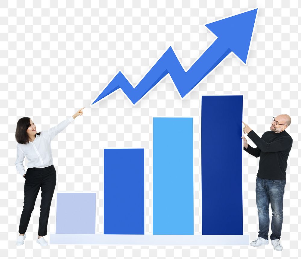 Business partners png with a growing graph, transparent background