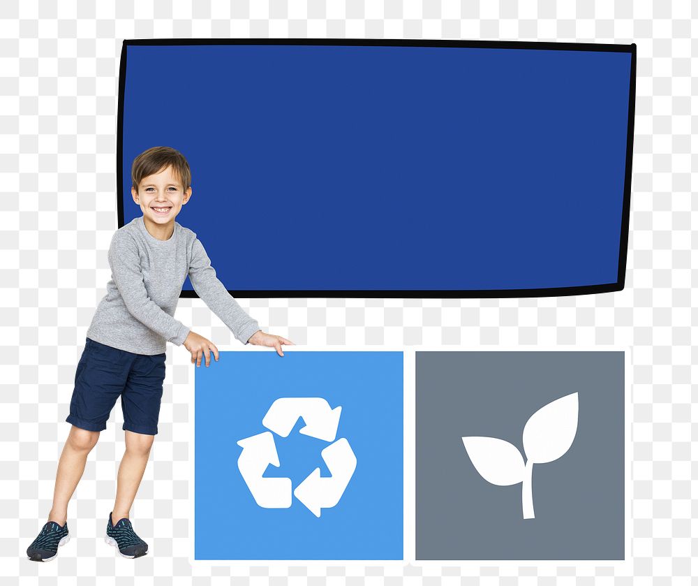 Png boy with recycle icon, transparent background