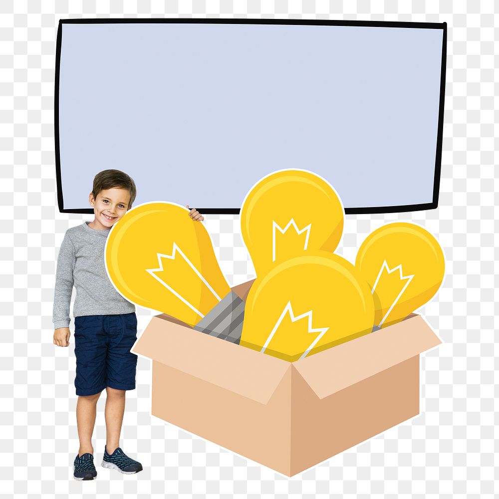 Boy png with light bulb, transparent background