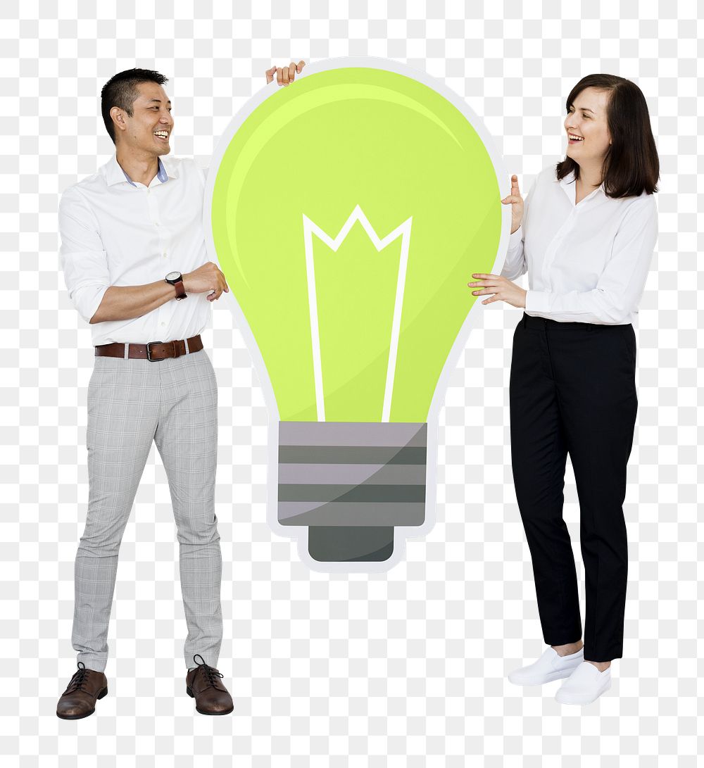 Business  partners png holding a light bulb icon, transparent background