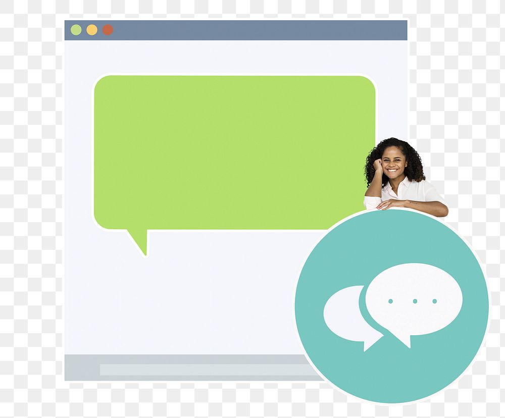 Png young woman on live chat, transparent background