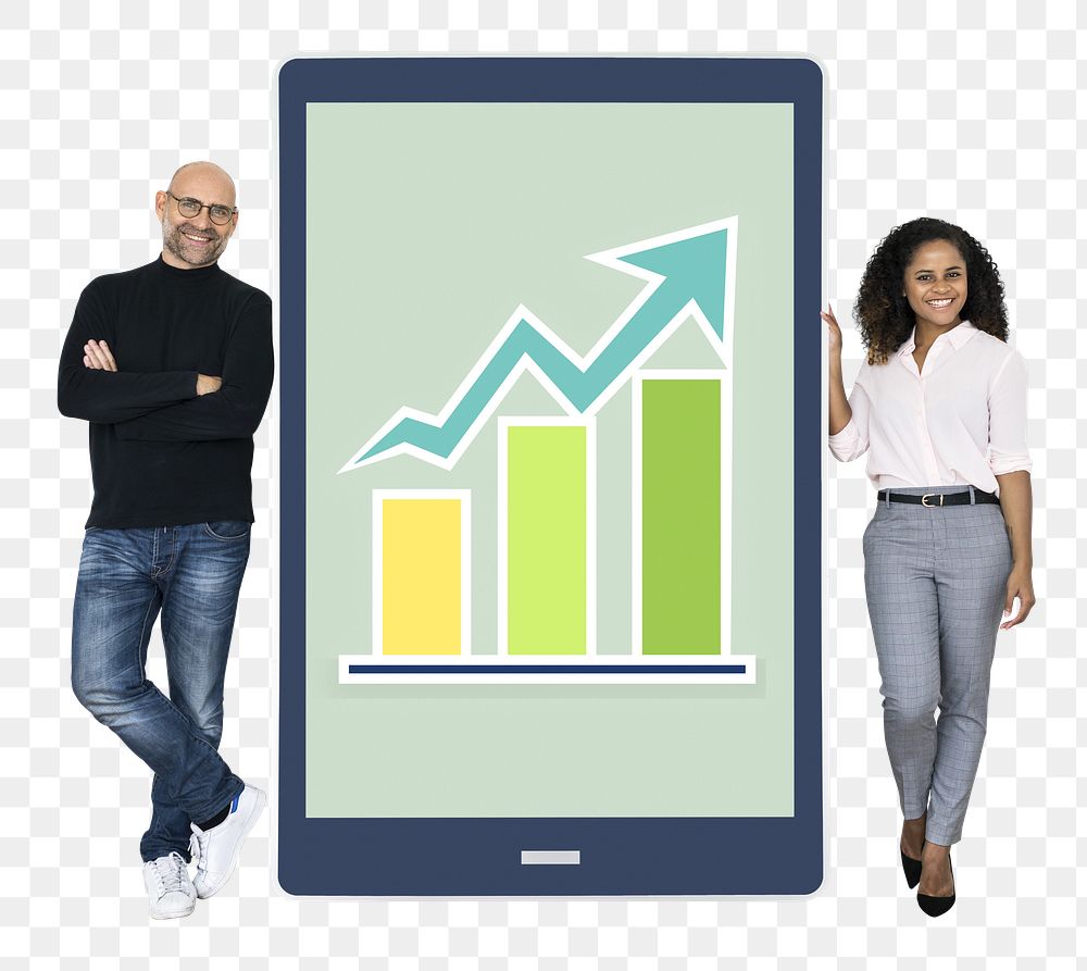 Business people  png presenting a bar chart, transparent background