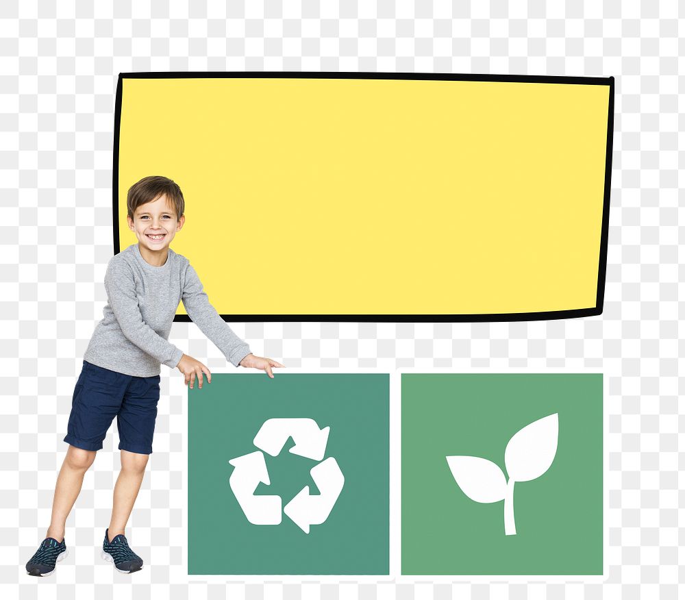 Png boy with recycle sign, transparent background