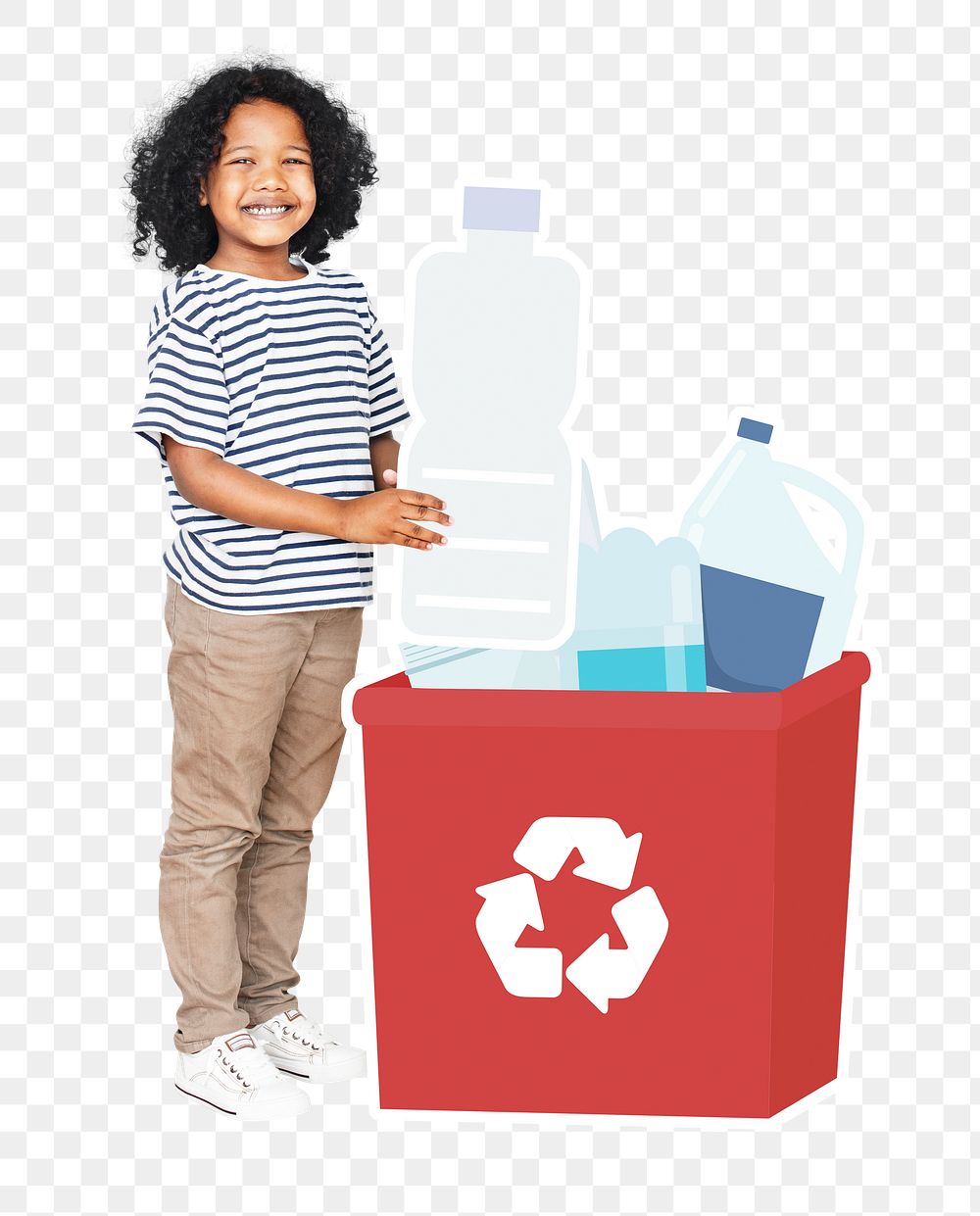 Png boy recycling plastic bottles, transparent background