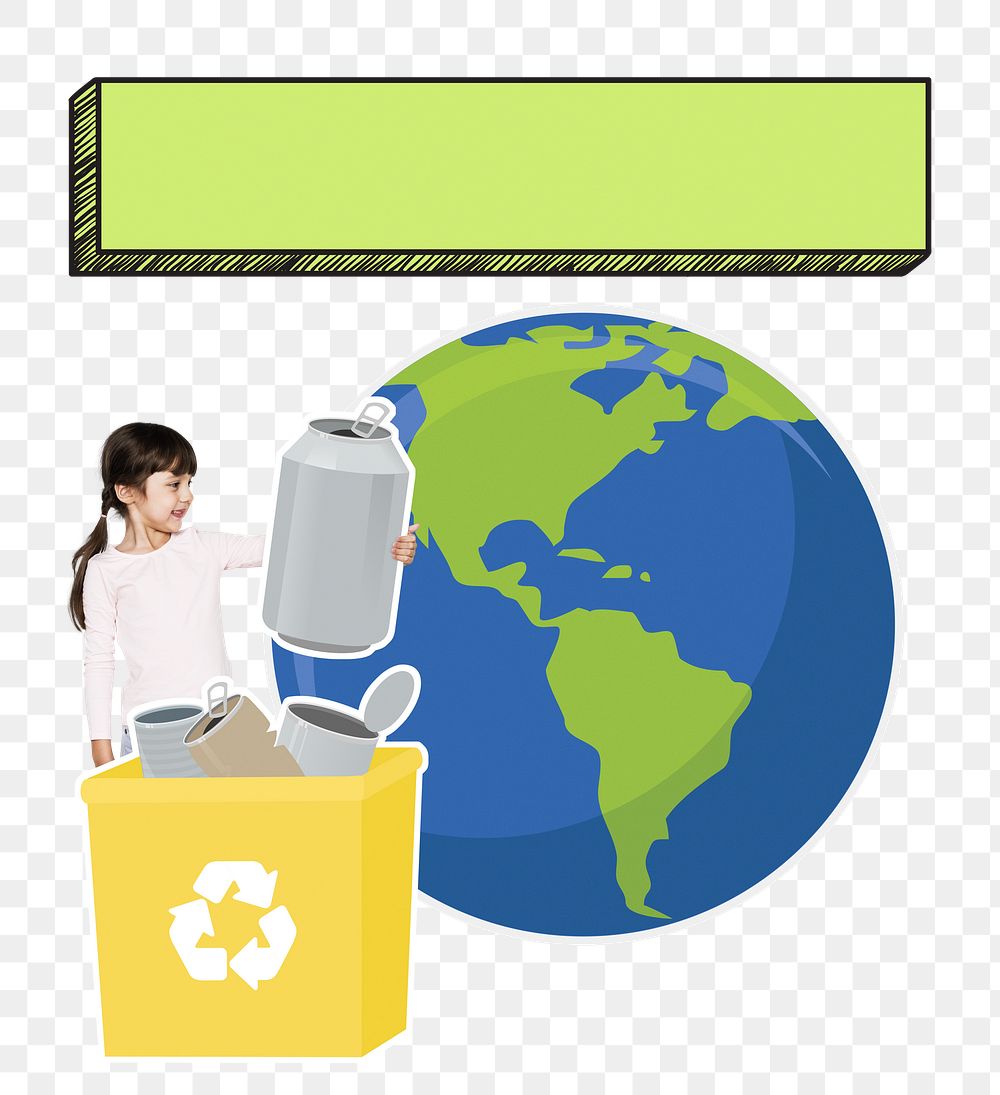 Png girl collecting recycling can, transparent background