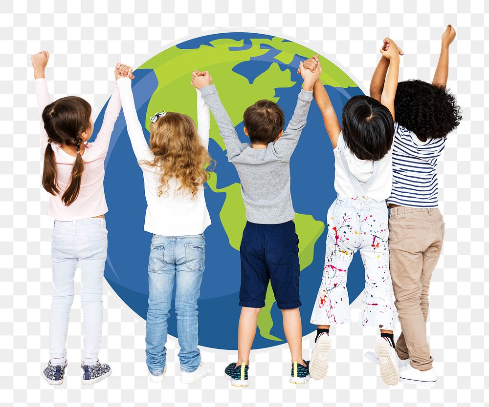 Png group of children holding hands, transparent background