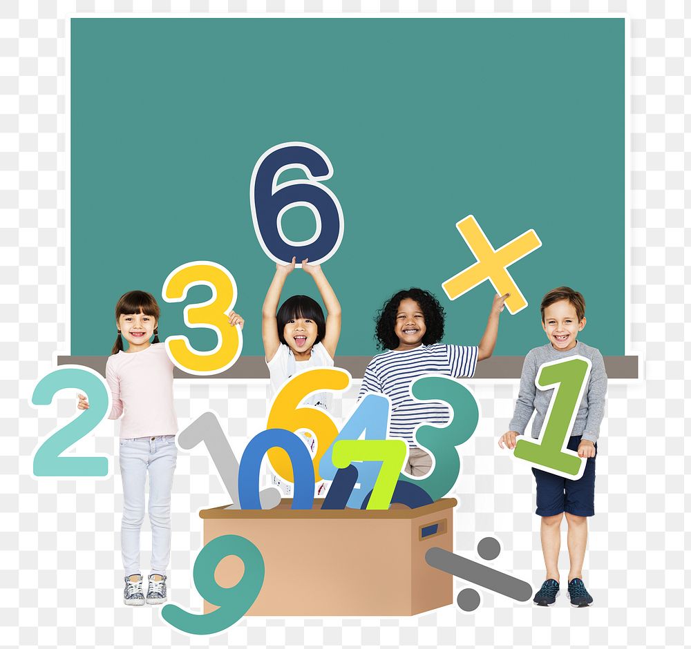 Png kids with numbers, transparent background
