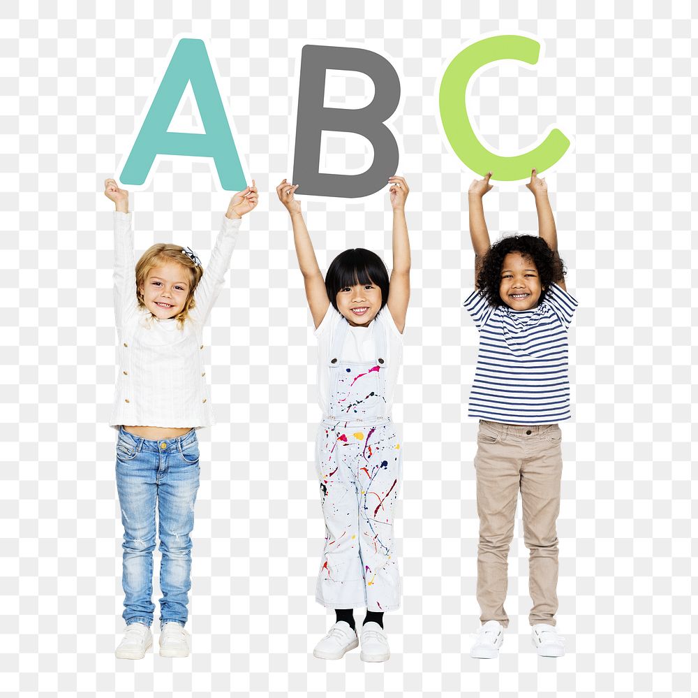 Png diverse  kids holding the ABC, transparent background