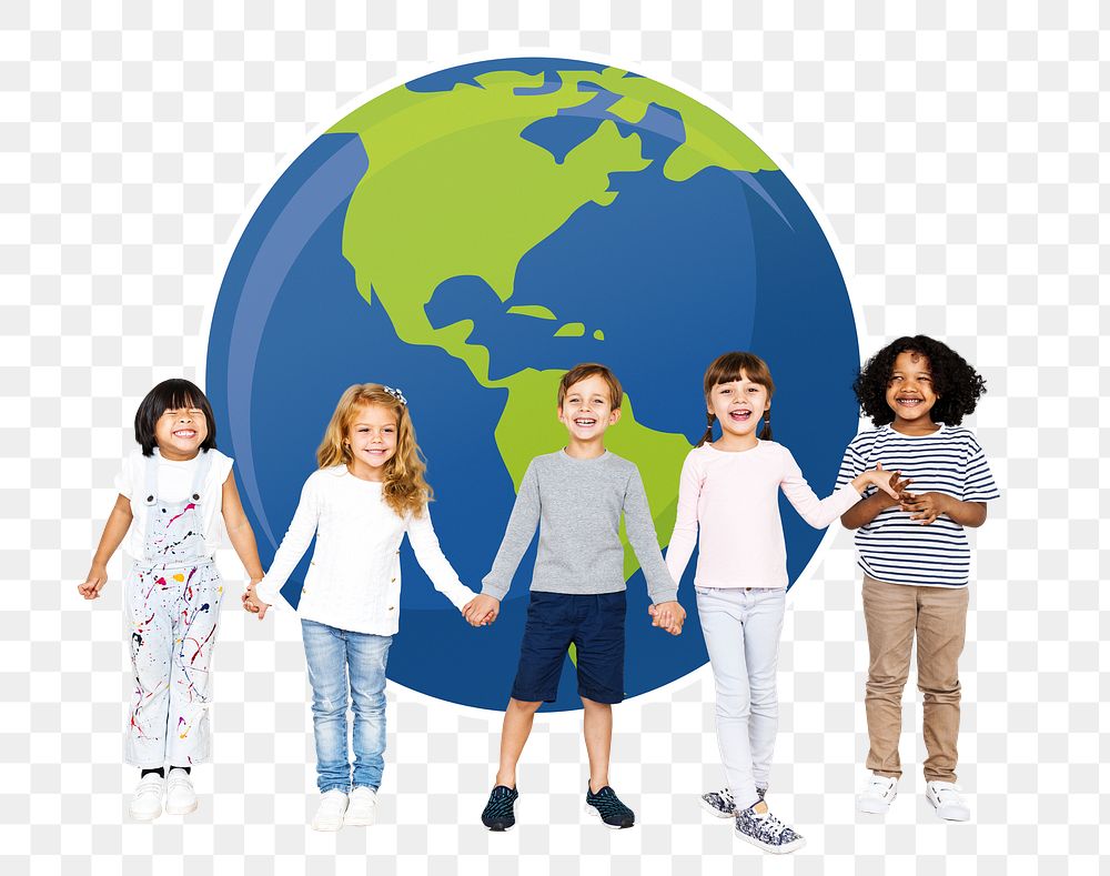 Png kids protecting Earth, transparent background