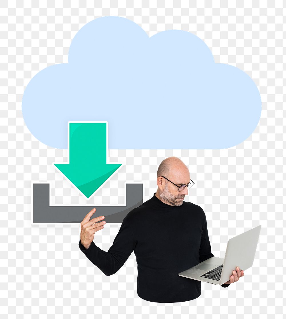Cloud download png element, transparent background