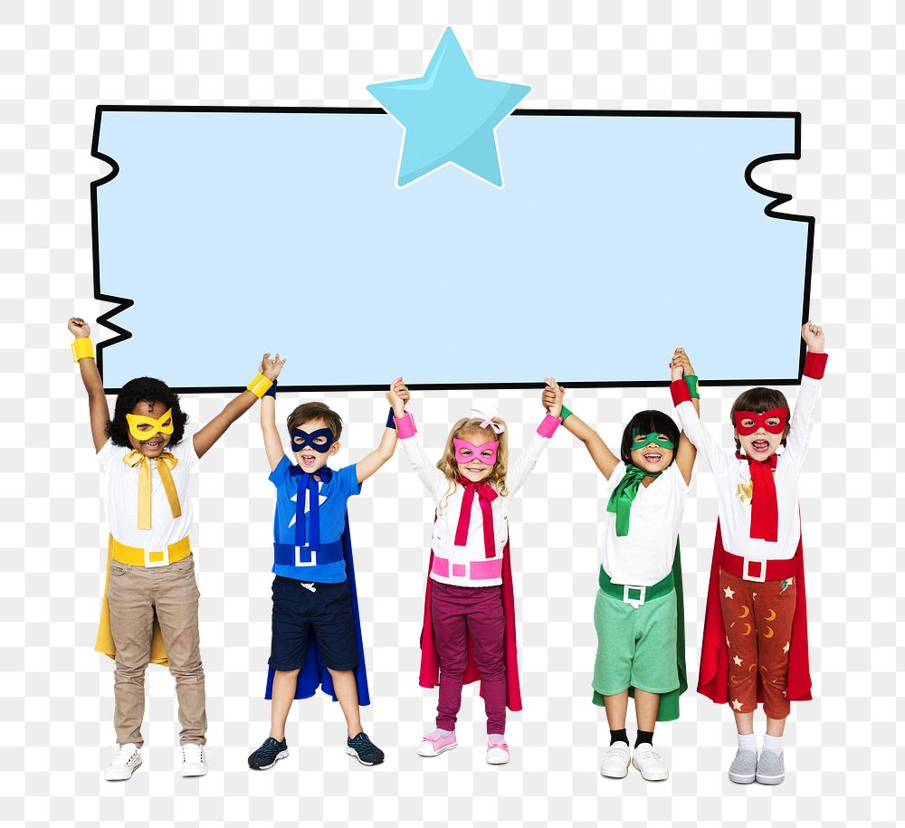 Young  superheroes png holding hands, transparent background