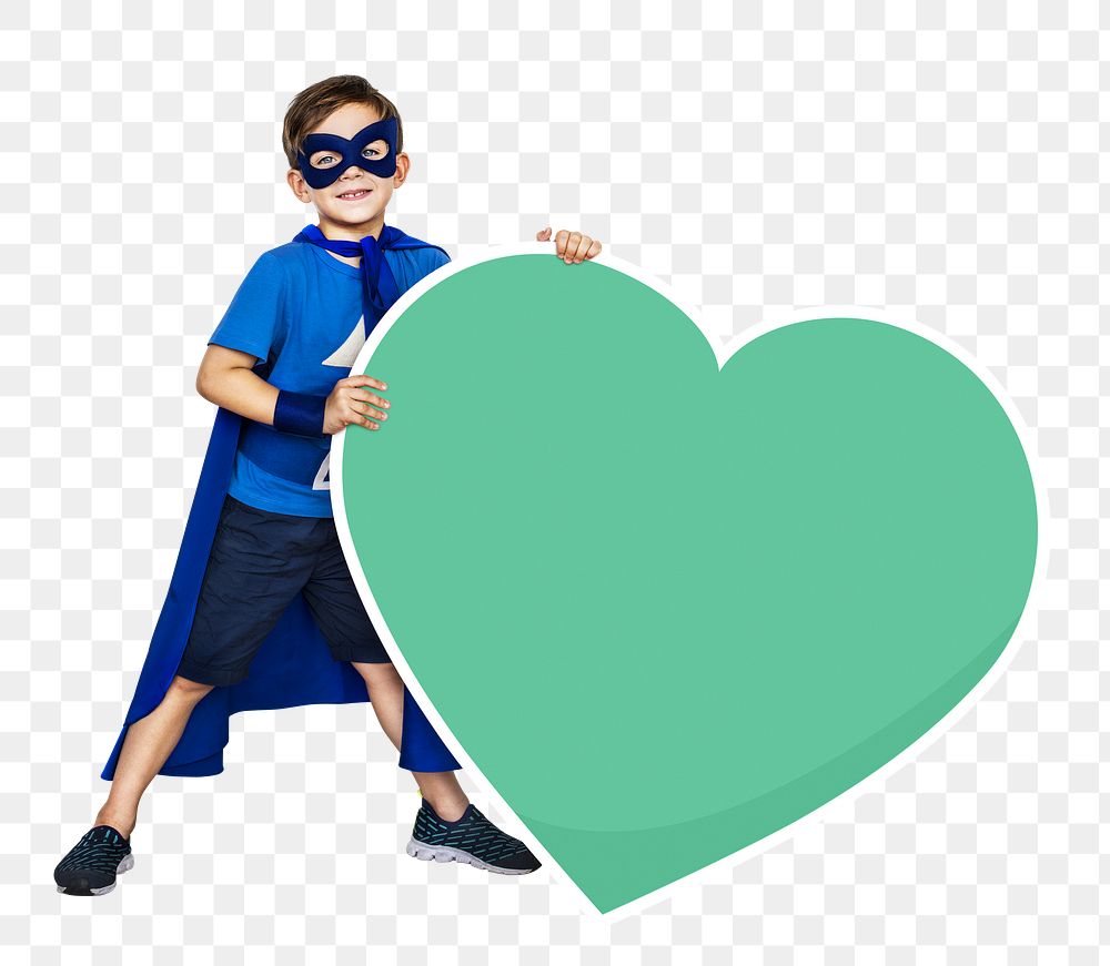 Png superhero & huge heart icon, transparent background