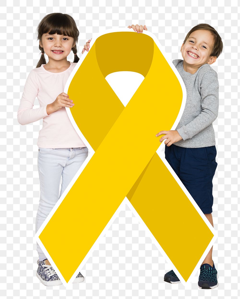 Png  Golden ribbon supporting childhood cancer awareness, transparent background