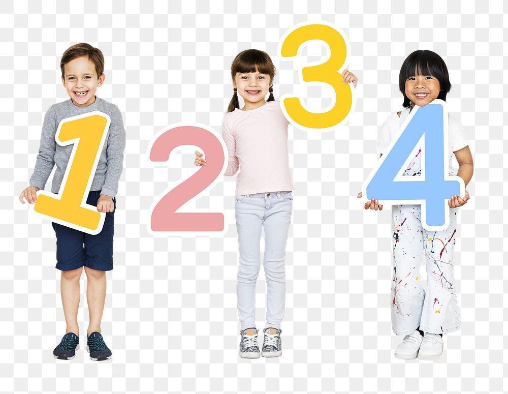 Png  kids holding numbers, transparent background