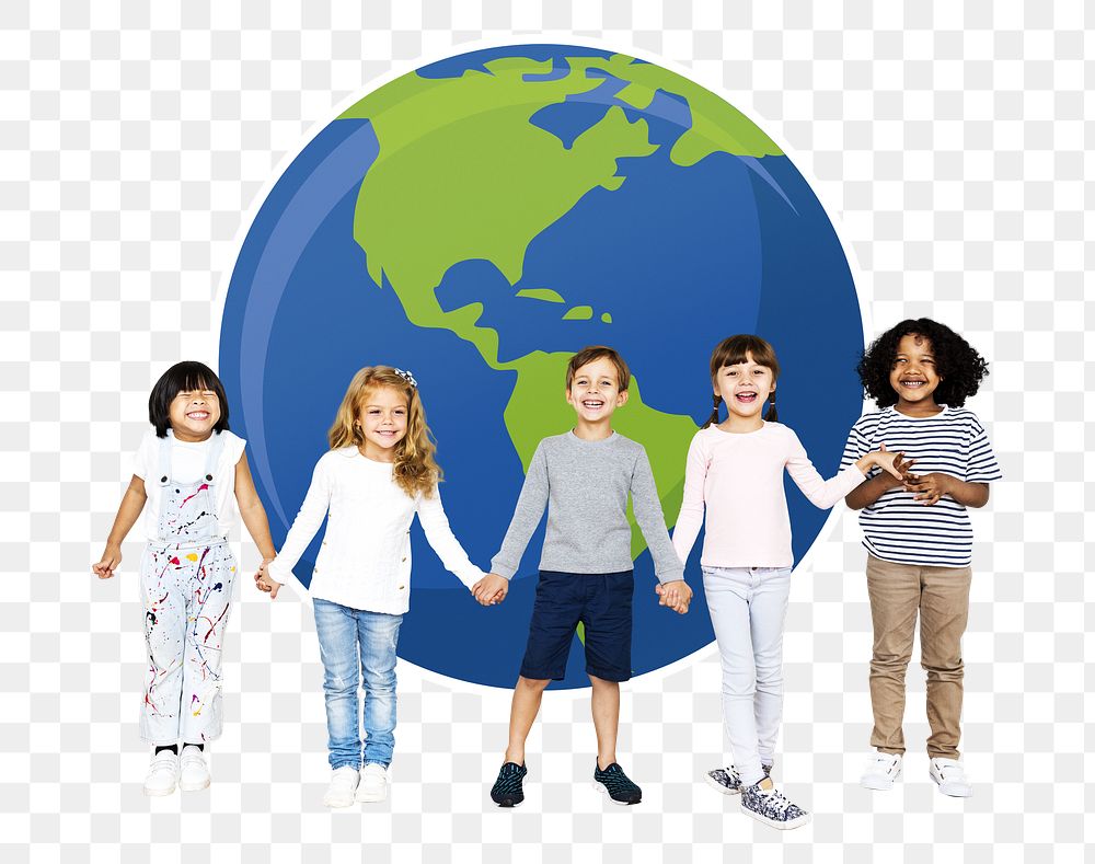 Diverse kids png protecting world, transparent background