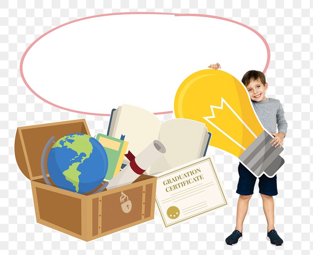 Smart boy png  with education icons, transparent background
