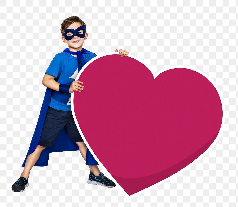 Png superhero with  heart icon, transparent background