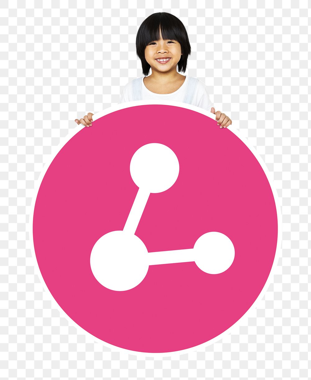 Happy kid png with  share icon, transparent background