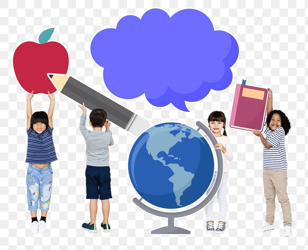 Png kids education icons, transparent background