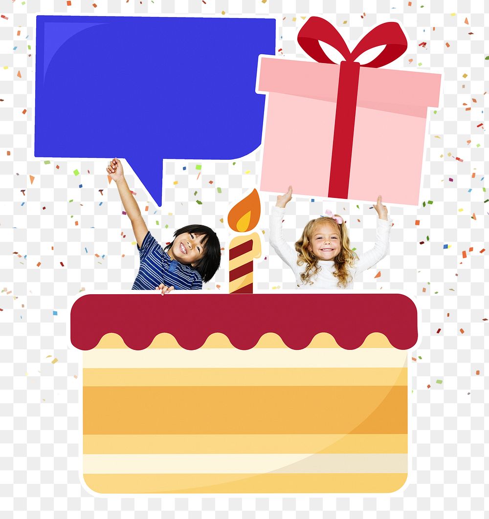Png kids celebrating birthday, transparent background