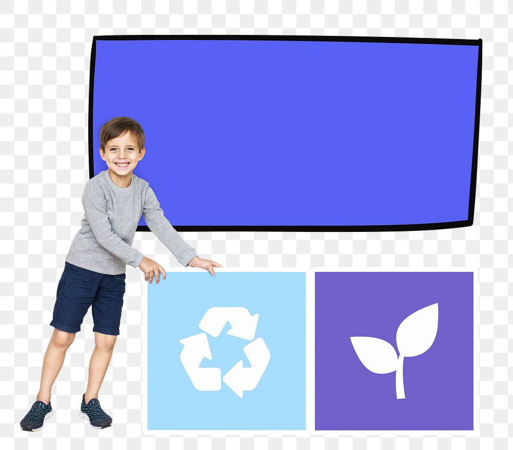 Png boy with eco friendly props, transparent background