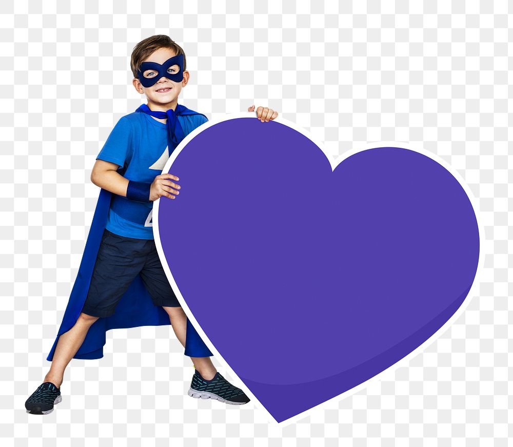 Png superhero with  huge heart icon, transparent background
