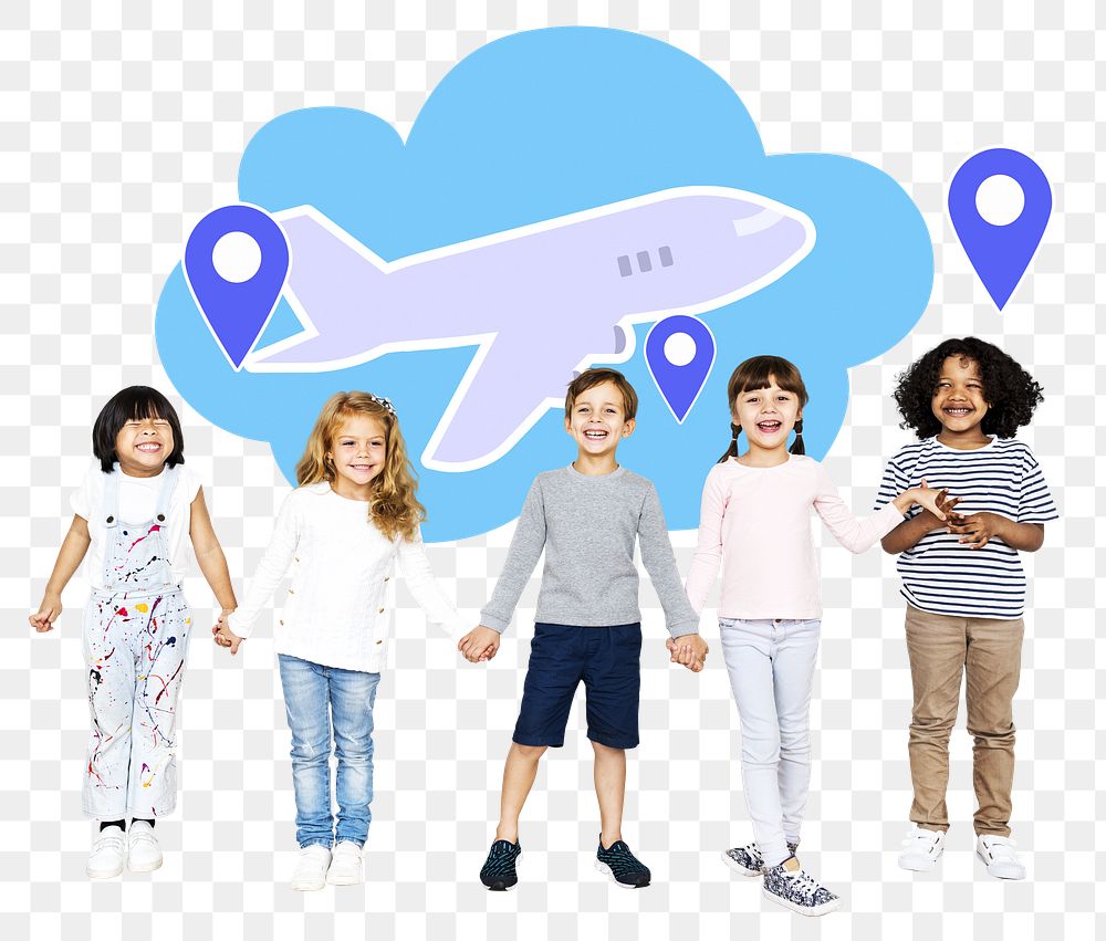 Diverse kids png with dreams to explore the world, transparent background