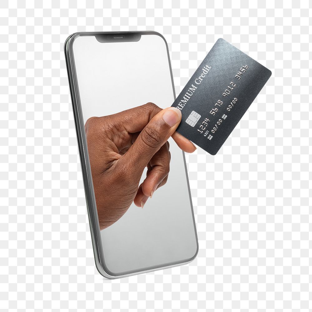 Credit card png, mobile phone, digital design, transparent background