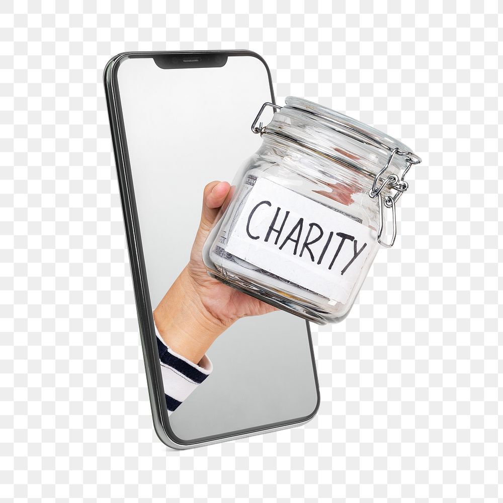 Charity png, mobile phone, digital design, transparent background