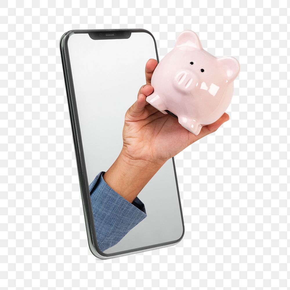 Savings png, mobile phone, digital design, transparent background