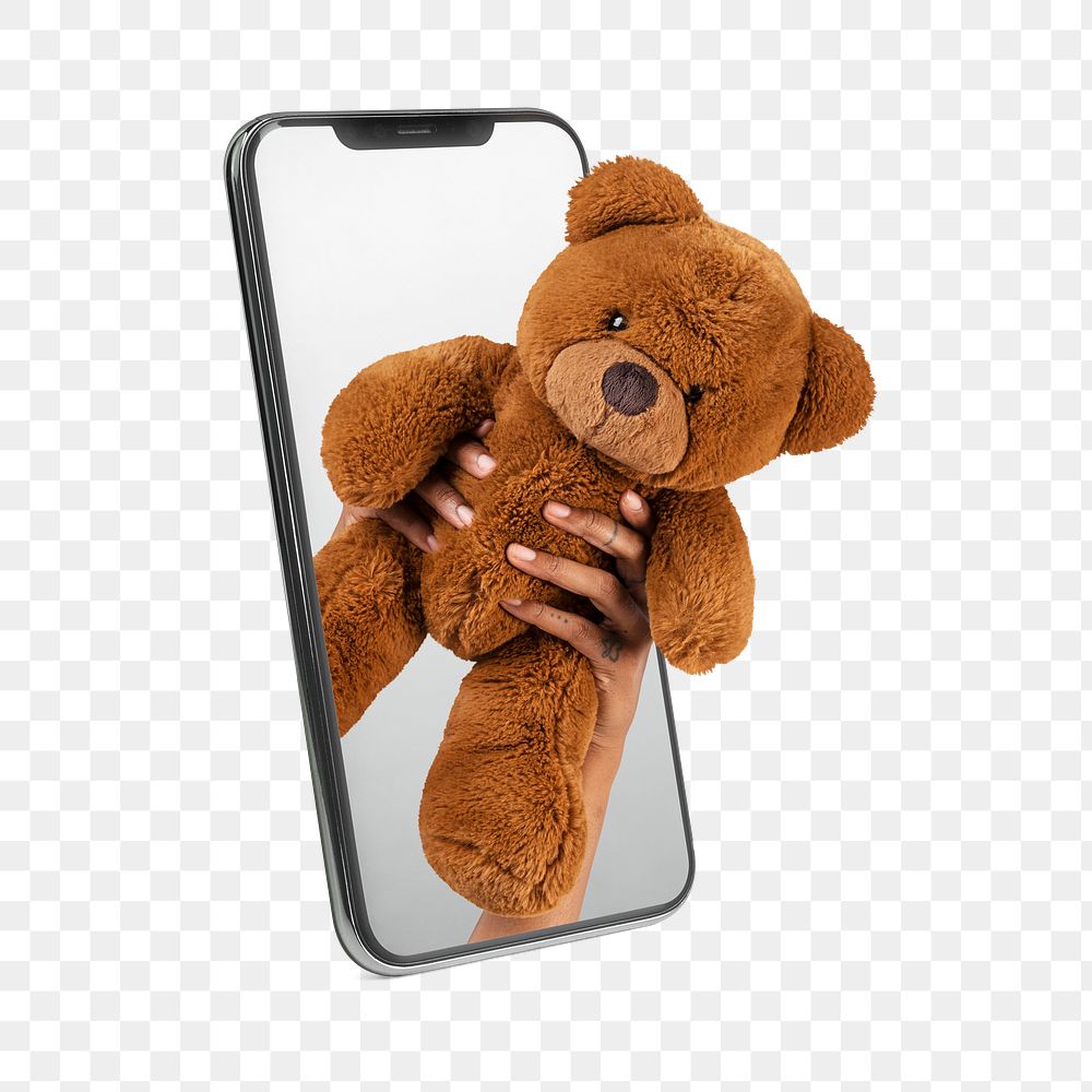 Teddybear png, mobile phone, digital design, transparent background