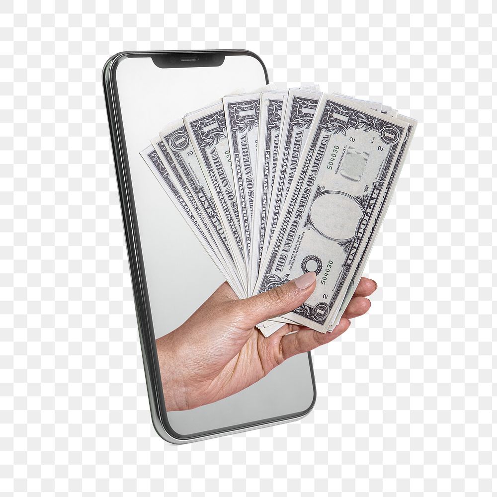 Money png, mobile phone, digital design, transparent background
