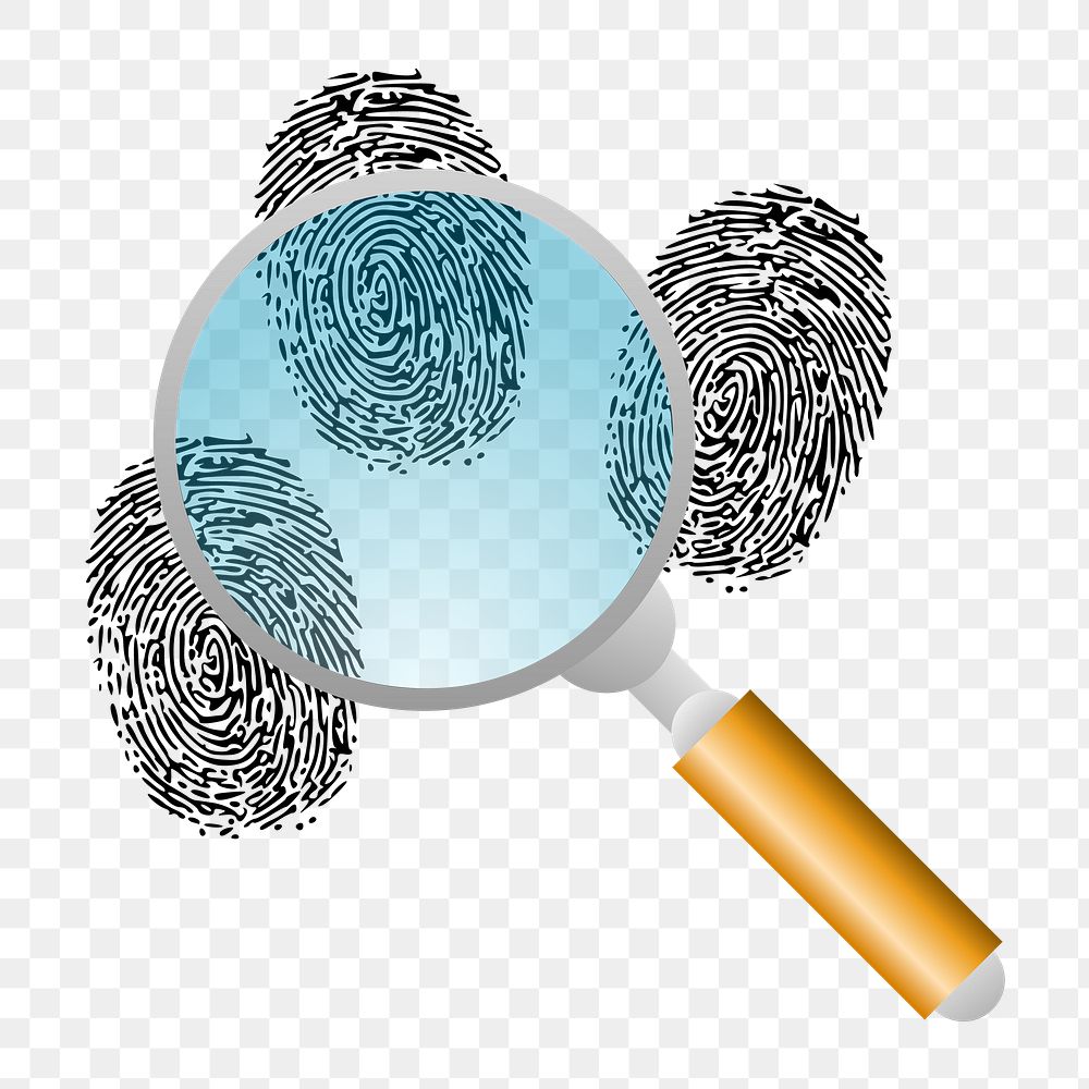 Magnifying glass and finger prints png illustration, transparent background. Free public domain CC0 image.