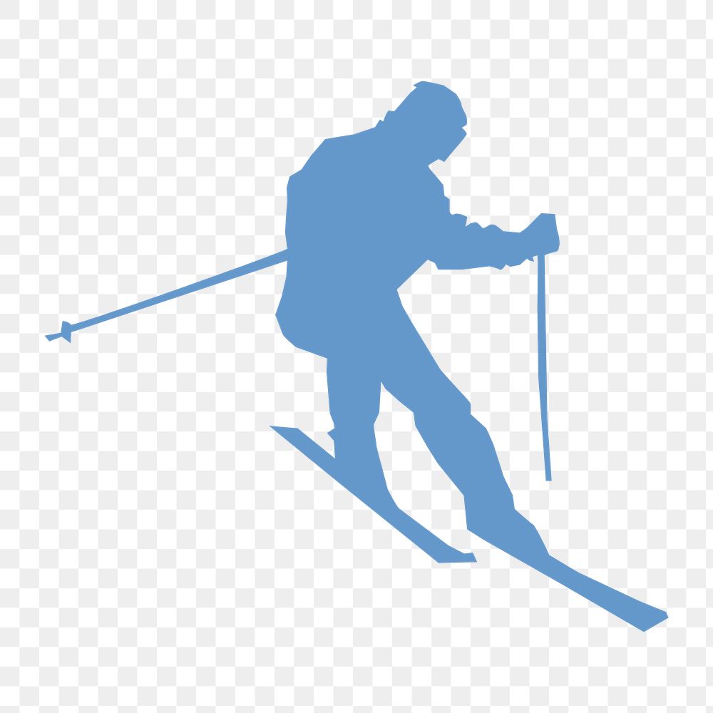 Skiing man Silhouette png illustration, transparent background. Free public domain CC0 image.