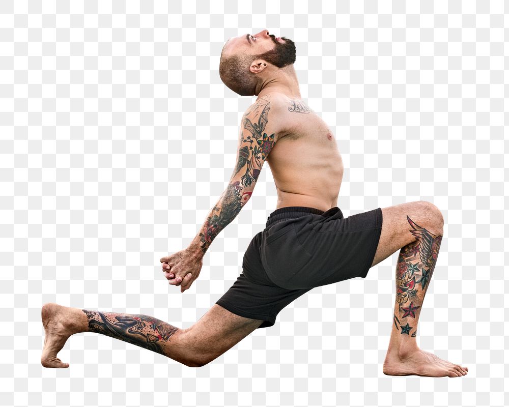 Man png practicing yoga, transparent background
