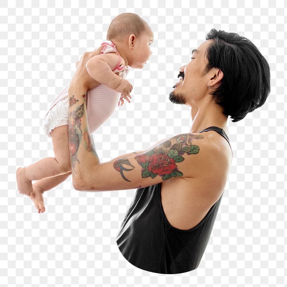 Dad holding baby png, transparent background