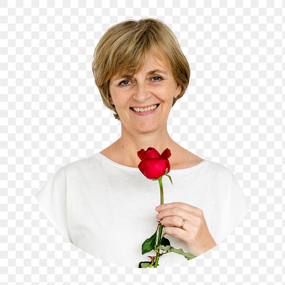 Woman holding rose png, transparent background