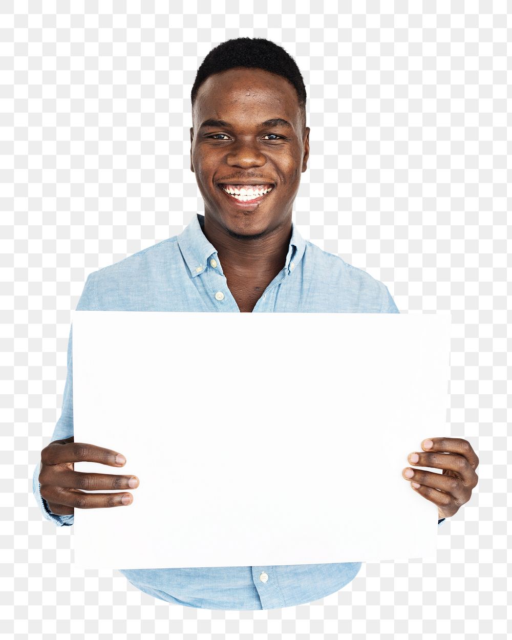 Man holding blank placard png element, transparent background