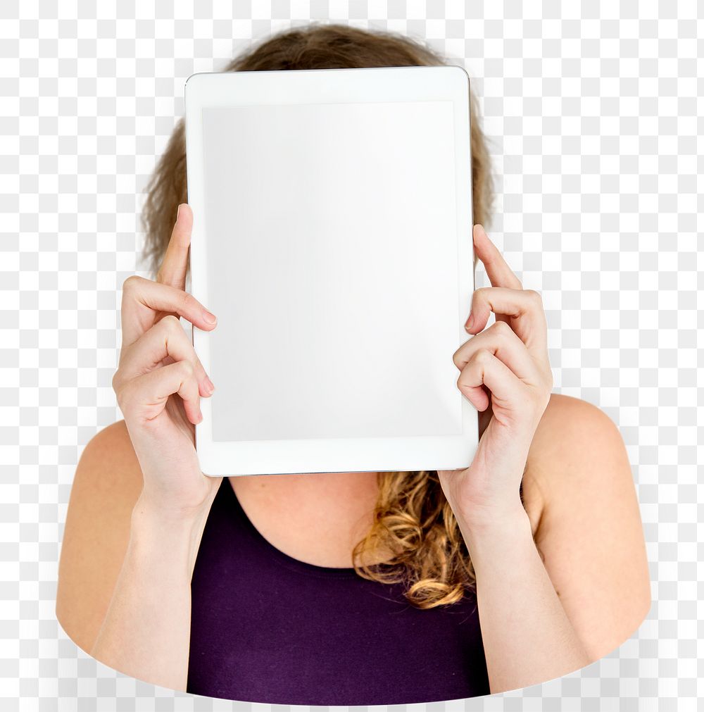 Woman holding placard png element, transparent background