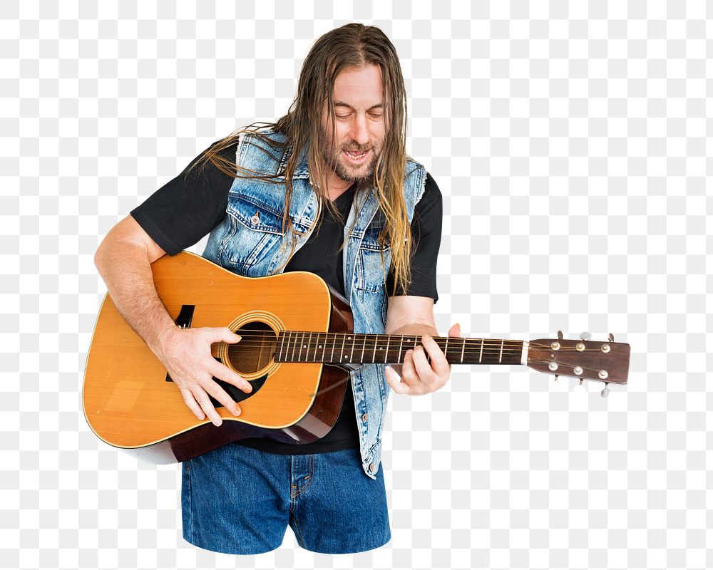 Man playing guitar png, transparent background